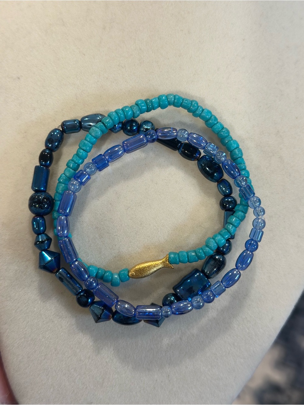 Blue & Turquoise Fish Beaded Bracelets Set - Coastal Beach Vacation Stack Gift